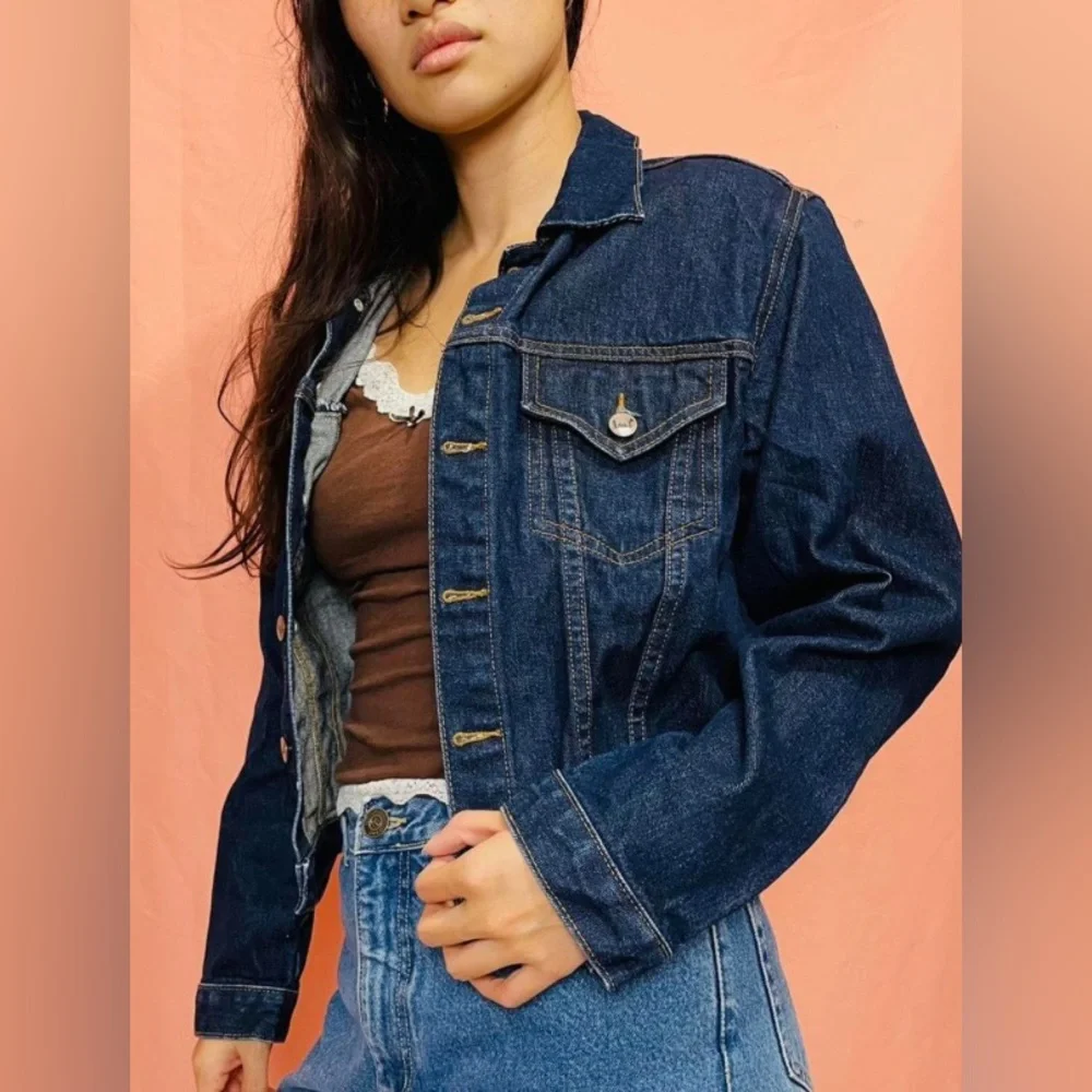 Vintage I.e.i. Dark Wash Denim Jean Jacket Size Large - Picture 2 of 12